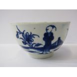 18th CENTURY WORCESTER, "Long Eliza" decorated tea bowl, open crescent mark