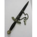 NAZI DRESS DAGGER, a 30cm bladed dagger with ebonised handle in a leather and plated scabbard