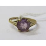 9ct YELLOW GOLD AMETHYST SOLITAIRE RING, brilliant cut amethyst in 4 claw setting, size L