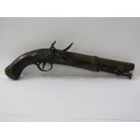 FLINTLOCK PISTOL, 19th century percussion pistol with walnut stock 39cms