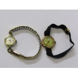 VINTAGE LADIES WATCHES, 1930s gold cased wrist watch with ribbon strap, approx. 8.3 grams,