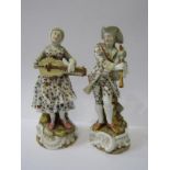 CONTINENTAL PORCELAIN, pair of late 19th Century musicians of bagpipe player and hurdy gurdy