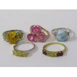 SELECTION OF SILVER RINGS, 5 stoneset silver rings, including opal, topaz, etc