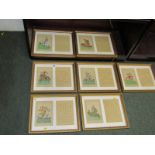 SET OF SEVEN CHINESE HAND COLOURED PRINTS, of Warriors On Horseback, each with text, 16 x 11cm