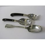 EASTERN SERVERS, pair of Eastern silver servers with engraved decoration, hardwood handles, also a