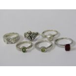 SILVER RINGS, selection of 6 stone set silver rings, various sizes