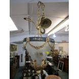 LIGHTING, a cut glass and ornate gilt mounted hanging light fitting