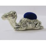NOVELTY PIN CUSHION, a sterling silver pin cushion in the form of a recumbent camel