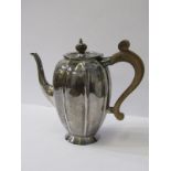 SILVER COFFEE POT, George Tarrett silver coffee pot, with wood handle and finial, Sheffield 1962 HM,