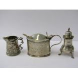 SILVER CONDIMENT, Victorian oval bodied silver mustard with blue glass liner, Sheffield HM, also a