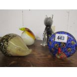PAPERWEIGHTS, Wedgwood glass hedgehog paperweight and 3 others