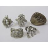 SILVER RINGS, selection of 4 silver rings including mother-of-pearl, stone-set, etc