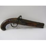 FLINTLOCK PISTOL, 19th flintlock pistol with walnut stock 32cms
