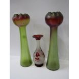 ART NOUVEAU GLASSWARE, pair of Loetz-style tapered stem tulip vases, 33cm height, together with