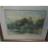 FRANK GRESLEY, signed watercolour "Riverside Manor", 28cm x 39cm