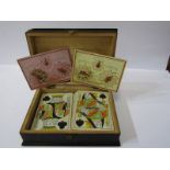 BEZIQUE, Victorian pictorial cased Bezique markers and cards, 15cm width