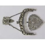 ART NOUVEAU, silver mesh bag fitting, together with silver belt clasp, 88 grams