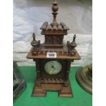 EDWARDIAN BRACKET CLOCK, a small proportion oak ornamental tower design bracket clock, 35cm height