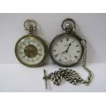 POCKET WATCHES, 1 Kayes keyless silver cased top winding with silver graduated Albert chain and