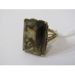 9ct YELLOW GOLD SMOKEY QUARTZ RING, impressive large fancy cushion cut smokey quartz on rope twist