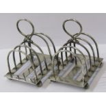 SILVER TOAST RACKS, matched pair of 4 section silver toast racks, on 4 bun feet by Mappin & Webb,