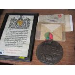 DEATH PLAQUE, To William Mitchell Graham RE, with framed scroll of same, also a letter from his