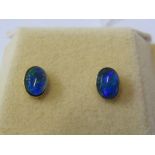 PAIR OF 14 ct YELLOW GOLD BLACK OPAL TRIPLET STYLE EARRINGS
