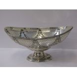 LATE VICTORIAN SILVER STEMMED DISH, oval form pierced body dish on oval stemmed support, 28cm
