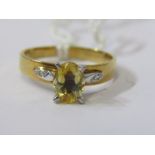 18ct YELLOW GOLD YELLOW SAPPHIRE RING, principal oval cut yellow sapphire in 4 claw setting with