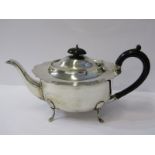SILVER TEAPOT with ebony handle and finial on 4 outswept feet, by O & B Limited, Birmingham HM, 1936