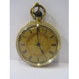 18ct GOLD CASED LADIES FOB WATCH, movement appears in working condition, top wind with pin set