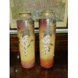 ORIENTAL CERAMICS, pair of gilded Satsuma cylindrical vases, decorated with wisteria, 38cm