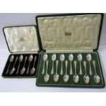 12 PIECE SILVER COFFEE SPOON SET, in a Harrods retail box, makers RWB, London, 1939, together with