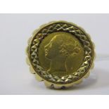 HALF SOVEREIGN RING, Victorian Young Head shield back half sovereign set in 9ct yellow gold mount,