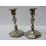PAIR OF FILLED SILVER CANDLESTICKS of octagonal form, 18cm height, Sheffield 1896, with faults