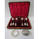 SILVER TEASPOON SET, cased set of 6 teaspoons with matching sugar tongs, makers JR of Sheffield;