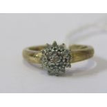9ct YELLOW GOLD DIAMOND SET CLUSTER RING, size N