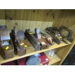 ANTIQUE TOOLS, collection of assorted cabinet makers planes, spoke shave, 2 braces and miniature