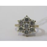 9ct YELLOW GOLD 7 STONE CZ CLUSTER RING, size L