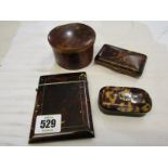 TORTOISESHELL, Victorian tortoiseshell card case; also horn and tortoiseshell snuff box and 2