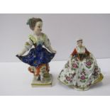 NAPLES, 2 x 19th Century figures of Dancing Girl and Lady Courtier, 11cm height