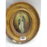 18th CENTURY OIL ON OVAL PANEL, "Full length figure of a Female", 12cm x 9cm