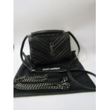 SAINT LAURENT COLLEGE MEDIUM QUILTED TEXTURED LEATHER SHOULDER BAG, with additional chain shoulder