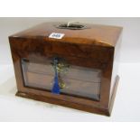 ANTIQUE WALNUT NEEDLEWORK CASKET, a table top bevelled glass fall front cabinet with fitted interior