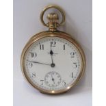 GOLD CASED POCKET WATCH, Waltham gold cased pocket watch with white enamel dial and secondary minute