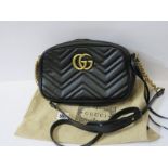 GUCCI MINI MARMONT MATELASSE SHOULDER BAG, chevron quilted classic, smooth black leather, detailed