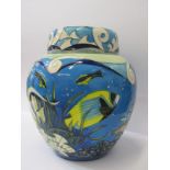 MOORCROFT, limited edition lidded ginger jar "Tropical Fish" pattern by Sian Leeper, 24cm height