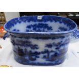 ANTIQUE WELSH POTTERY VICTORIAN FLOW BLUE FOOT BATH, by Dillwyn pottery, chinoiserie pattern, 48cm