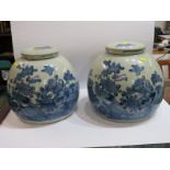 ORIENTAL CERAMICS, pair of Chinese domed based lidded ginger jar decorated with birds in garden