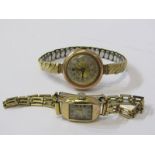 2 VINTAGE GOLD CASED WRIST WATCHES, 2 ladies gold cased wrist watches, 1, 1920s style together
